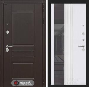 Входная дверь Мегаполис с Зеркалом 32 тонированным — Белый рельеф софт купить в Москве