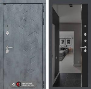 Входная дверь Бетон с зеркалом Панорама с тонировкой — Черный кварц купить в Москве