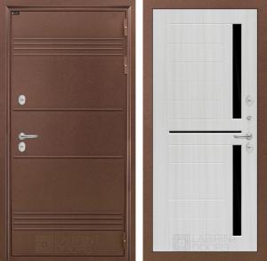 Входная дверь Термо Лайт 02 — Сандал белый, стекло черное купить в Москве