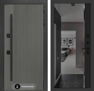 Входная дверь Термолаб 1 тепло с зеркалом (тонированное) Панорама — Черный кварц купить в Москве