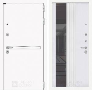 Входная дверь Лайн Вайт с Зеркалом 32 тонированным — Белый рельеф софт купить в Москве