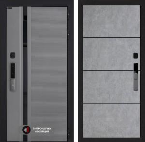 Входная дверь Пиано Смарт 2.0 панель 25 — Бетон светлый, черный молдинг купить в Москве