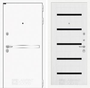 Входная дверь Лайн Вайт 01 — Белое дерево, стекло черное купить в Москве