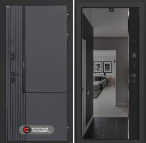 Входная дверь Лаб 2 Про с зеркалом (тонированное) Панорама — Черный кварц купить в Москве