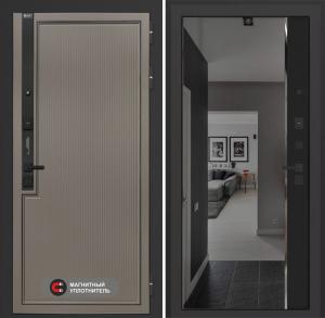 Входная дверь Лаб 1 Про с зеркалом (тонированное) Панорама — Черный кварц купить в Москве