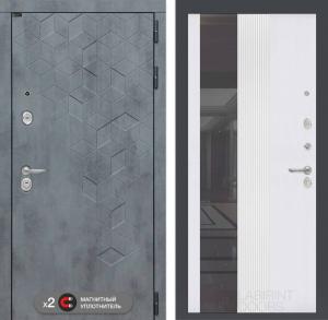 Входная дверь Бетон с Зеркалом 32 тонированным — Белый рельеф софт купить в Москве