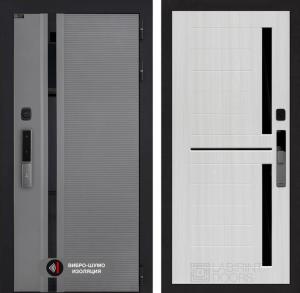 Входная дверь Пиано Смарт 2.0 панель 02 — Сандал белый, стекло черное купить в Москве