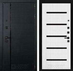 Входная дверь Пиано 01 — Белое дерево, стекло черное купить в Москве