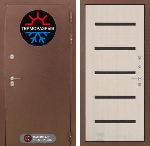 Входная дверь Термо Магнит 01 — Беленый дуб, стекло черное купить в Москве