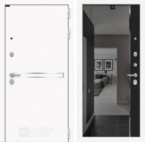 Входная дверь Лайн Вайт с зеркалом Панорама с тонировкой — Черный кварц купить в Москве