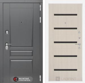 Входная дверь Платинум 01 — Беленый дуб, стекло черное купить в Москве