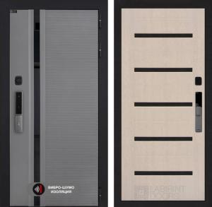 Входная дверь Пиано Смарт 2.0 панель 01 — Беленый дуб, стекло черное купить в Москве