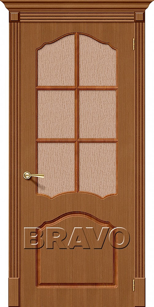 Межкомнатная дверь Каролина с бронзовым стеклом<br/>Ф-11 (Орех) купить в Москве