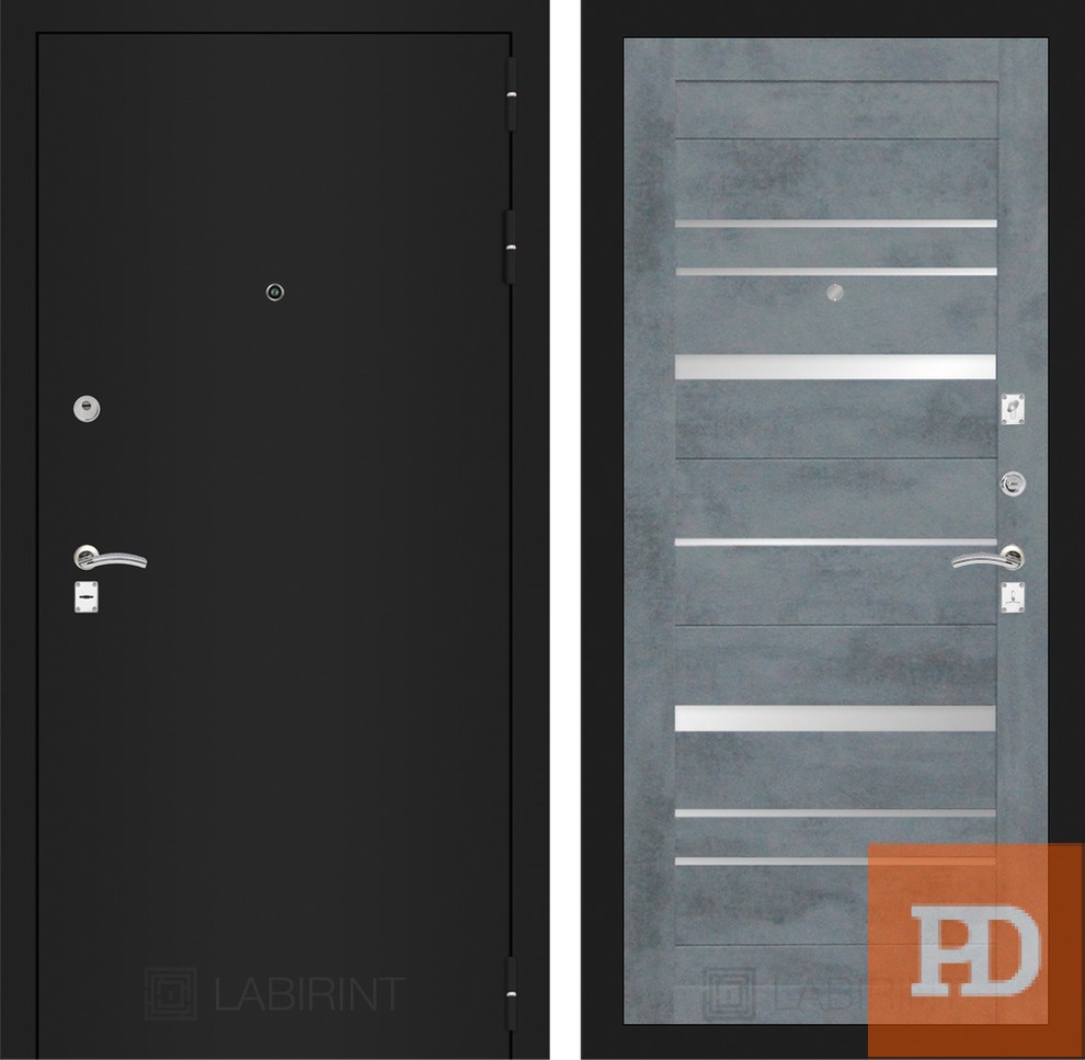 Входная дверь Лабиринт CLASSIC шагрень черная 20 — Бетон темный, зеркальные вставки купить в Москве
