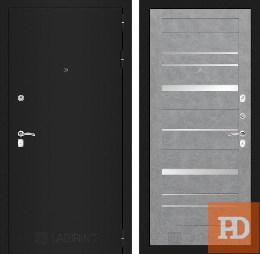 Входная дверь Лабиринт CLASSIC шагрень черная 20 — Бетон светлый, зеркальные вставки купить в Москве