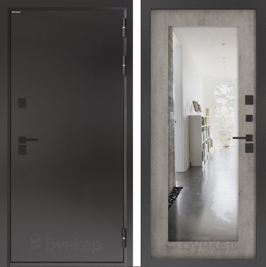 Входная дверь Бункер BN-10 Тепло плюс с зеркалом ФЛЗ-603 Бетон серый (светлый) купить в Москве